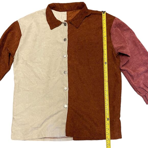 Zaful Corduroy Color Block Long Sleeve Shirt Size Medium - Picture 4 of 4